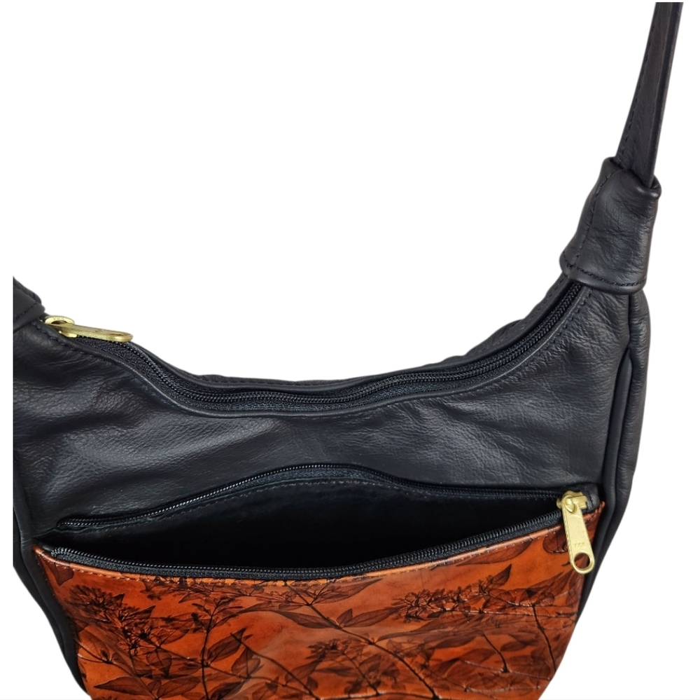 CL WHITING Leaf Leather Shoulder Saddle Bag Purse - Picture 5 of 7